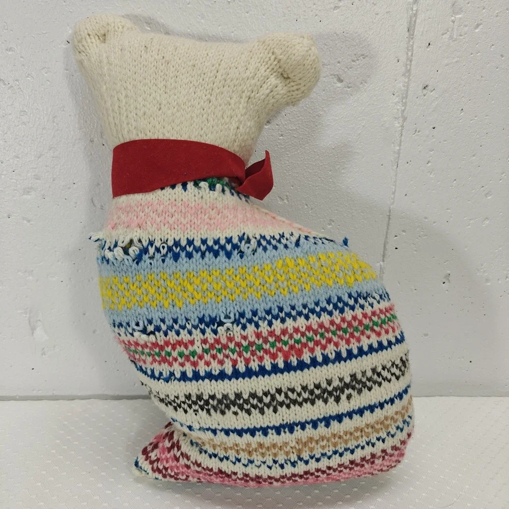 VTG Homemade Knitted‎ Cat Doll Pillow